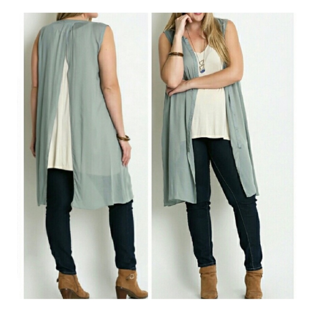 Open Back Semi Sheer Tunic Cardigan